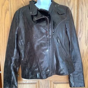 Genuine Leather Dark Brown Moto Jacket  Laundry by Shellie Segal    Sz L